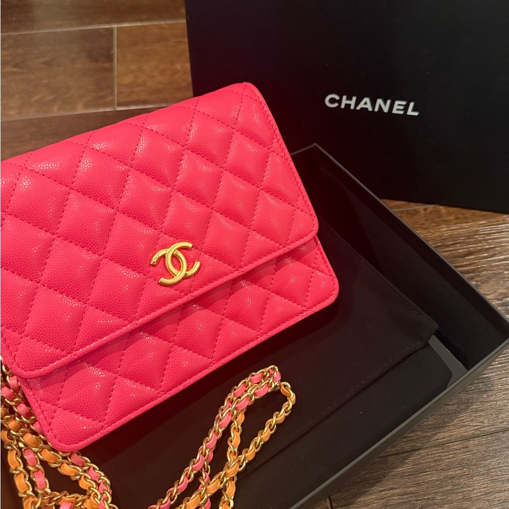 Chanel Vibrant Pink Quilted Caviar Crossbody Bag - rare double chain